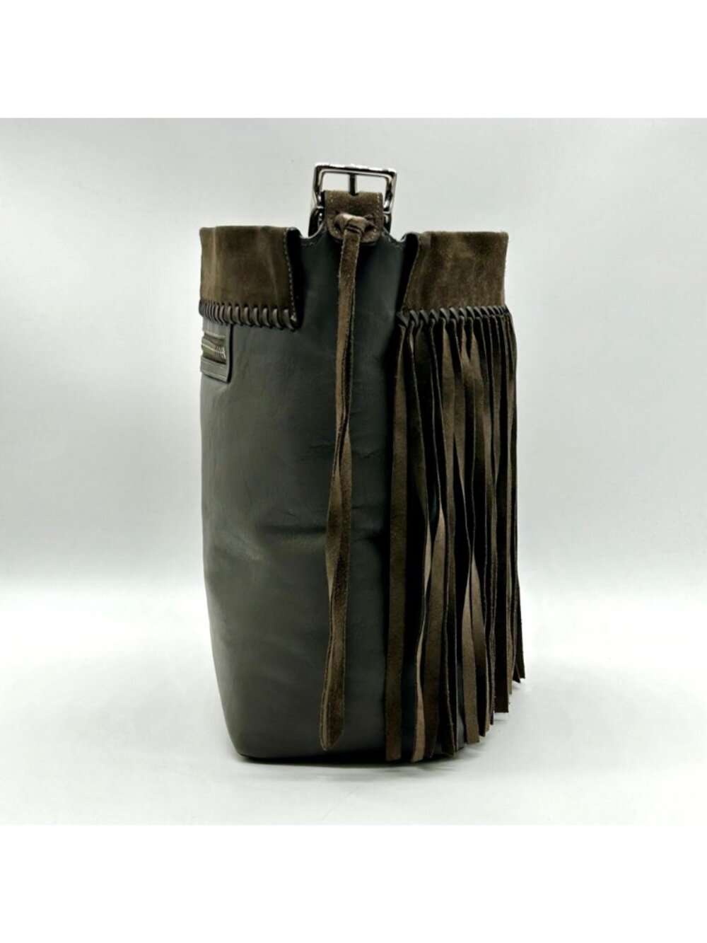 Coach Grey Leather And Suede Fringe Shoulder Bag - Picture 4 of 12
